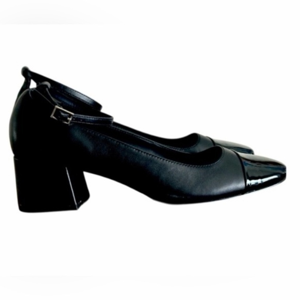 Steve Madden Eli Black Block Heel with patent tip - ankle strap